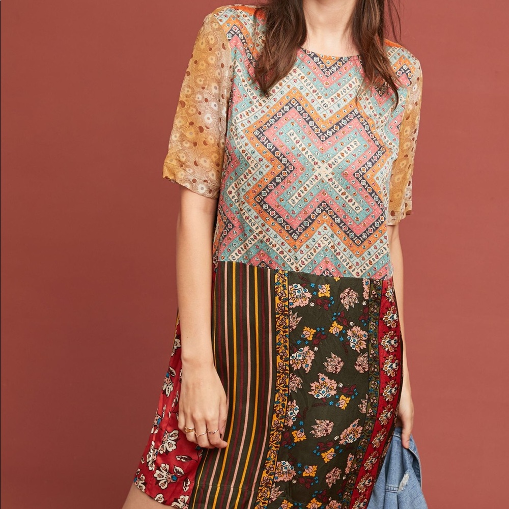 Anthropologie Patchwork Pattern Floral Tunic Dress